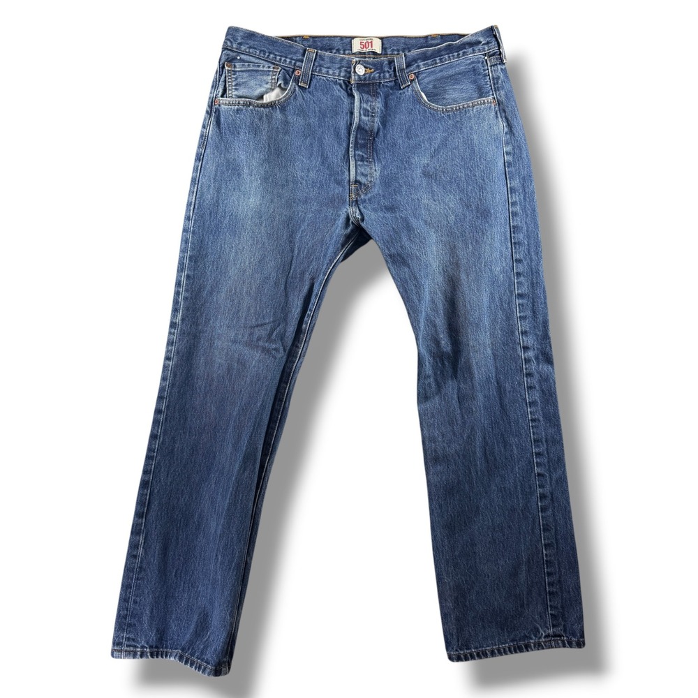 Levis 501 Original Fit Jeans Mens 38x30 Blue Denim Straight Leg Button Fly Pants